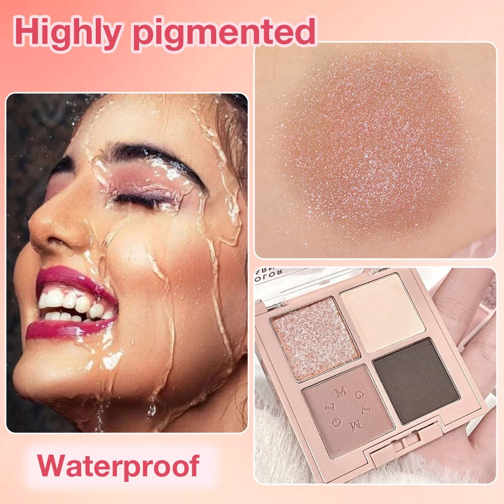 4Colors Eyeshadow Makeup Palette,Rose Gold Brown Natural Neutral Powde Eye Shadow Palette for Older Women,Long Lasting Naturing-Looking,Lightweight,Waterproof,Eye Makeup Kit Travel Size-BrightBean Baby