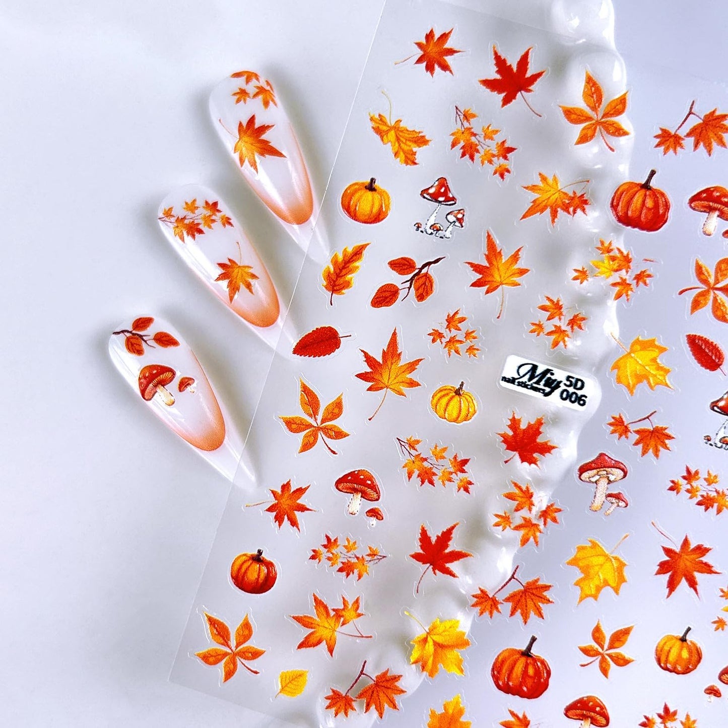 Fall Nail Art Stickers - 5D Miniature Sculpture Fall Pumpkin Nail Decals - 2PCS Manicure Maple Leaves Squirrel Mushroom Nail Art Supplies Autumn Acrylic Nail Art Decoration for Women-BrightBean Baby