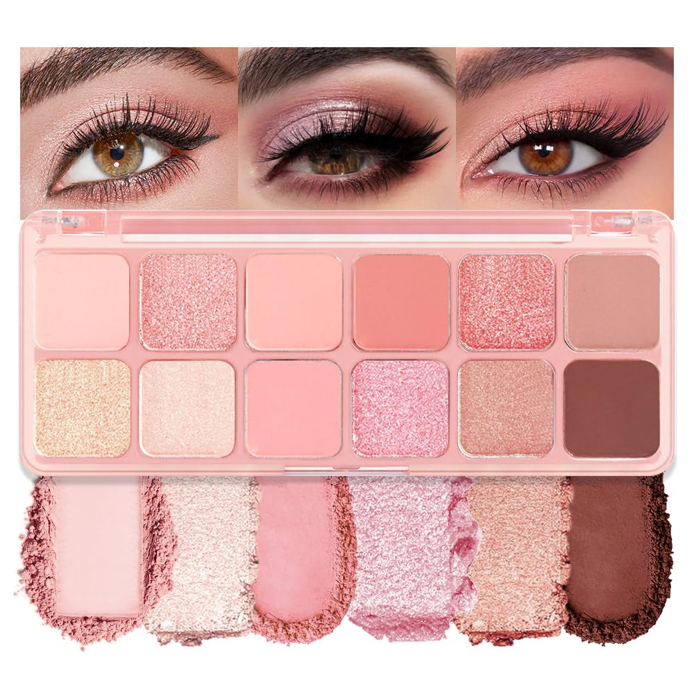 AMY'S DIARY 12Color Matte Shimmer Light Pink Eyeshadow Palette, Long-Lasting, and Highly Pigmented Eye Shadow. Elevate Your Eye Makeup– Unleash Your Unique Style-BrightBean Baby