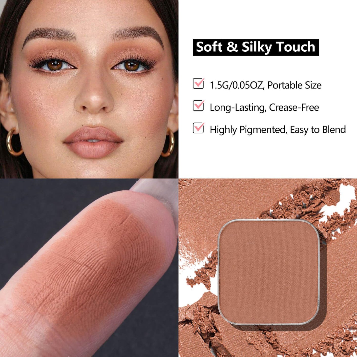 Matte Eyeshadow – Soft Muted Rose with Brown Tones, Natural Look, Easy to Blend, Magnetic Pan for Custom Palette Easy to Apply and Remove (Dusty Rose)-BrightBean Baby