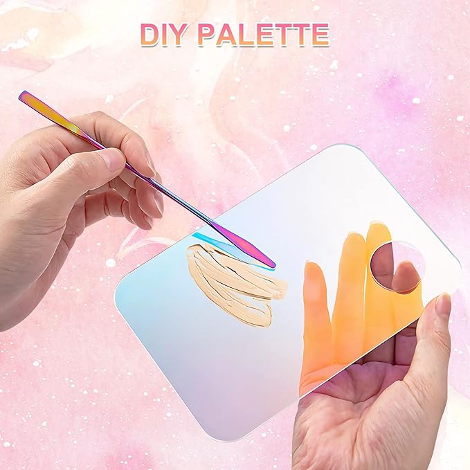 Makeup Spatula Korean Set, Senbos Professional Acrylic Makeup Palette with 2 Pcs Spatula Tool, Tray Apply for Foundation Eye Shadow Lipsticks Nail Art Pigment Blending Set with Leather Covers-BrightBean Baby