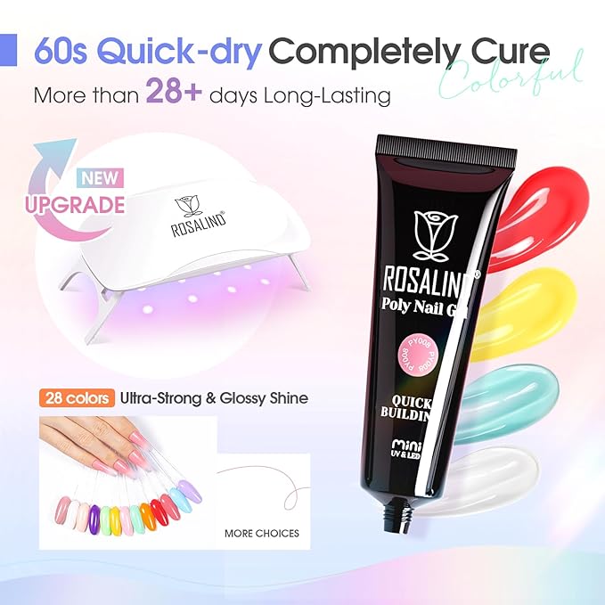 ROSALIND 28 Colors Poly Nail Gel Kit With Mini Lamp - Clear Neon Starter Kit for Beginners, Halloween, Spring, Summer With Everything-BrightBean Baby