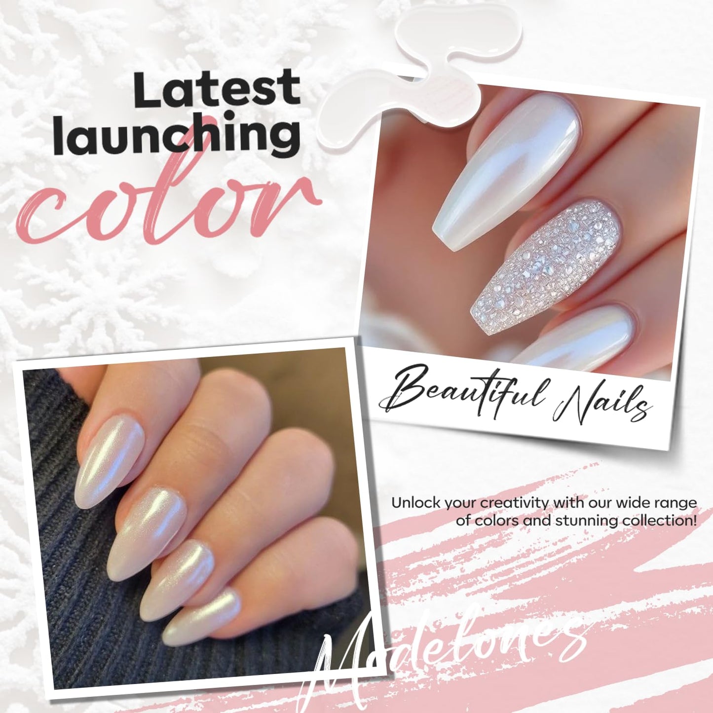 modelones Pearl White Nail Polish, Shimmer Glitter White 15 ml Quick Dry Nail Lacquer Strengthener Long Last Shine Fingernail Toe Nail Art DIY Home Travel Manicure Gift for Women Girls 0.5 Fl Oz-BrightBean Baby