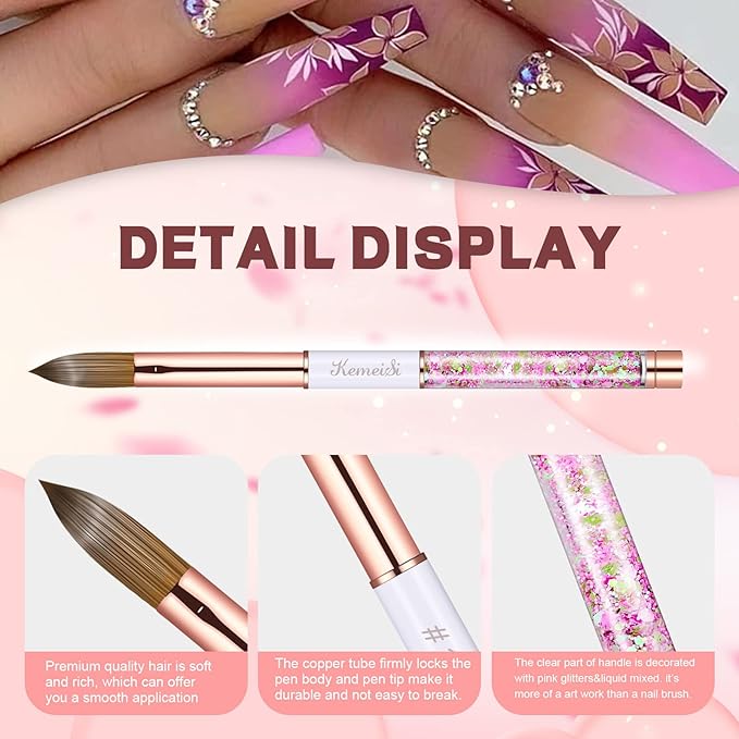 Acrylic Nail Brush Size 14,KEMEISI 100% Pure Kolinsky Nail Art Brushes Sturdy Handle Oval Shaped Acrylic Powder Nail Design Tools for Professional Manicure DIY Home Salon (White)-BrightBean Baby