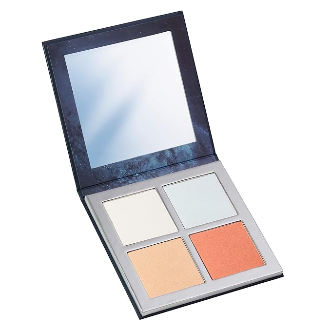 Pippa of London Eclipse Highlighter Palette 381 Make Up for Cheeks and Face with 4 Luxury Highlighters in a Silver Gold Case with Mirror-BrightBean Baby