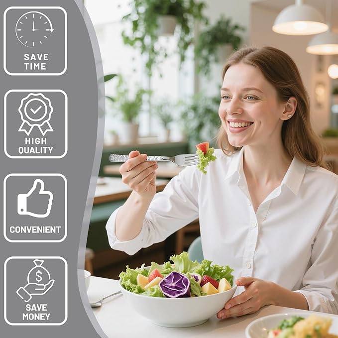 300Pieces Silver Plastic Silverware - Hammered Disposable Utensils - Heavy Duty Plastic Cutlery Set Includes 100 Forks, 100 Spoons, 100 Knives for Dinner Parties Weddings