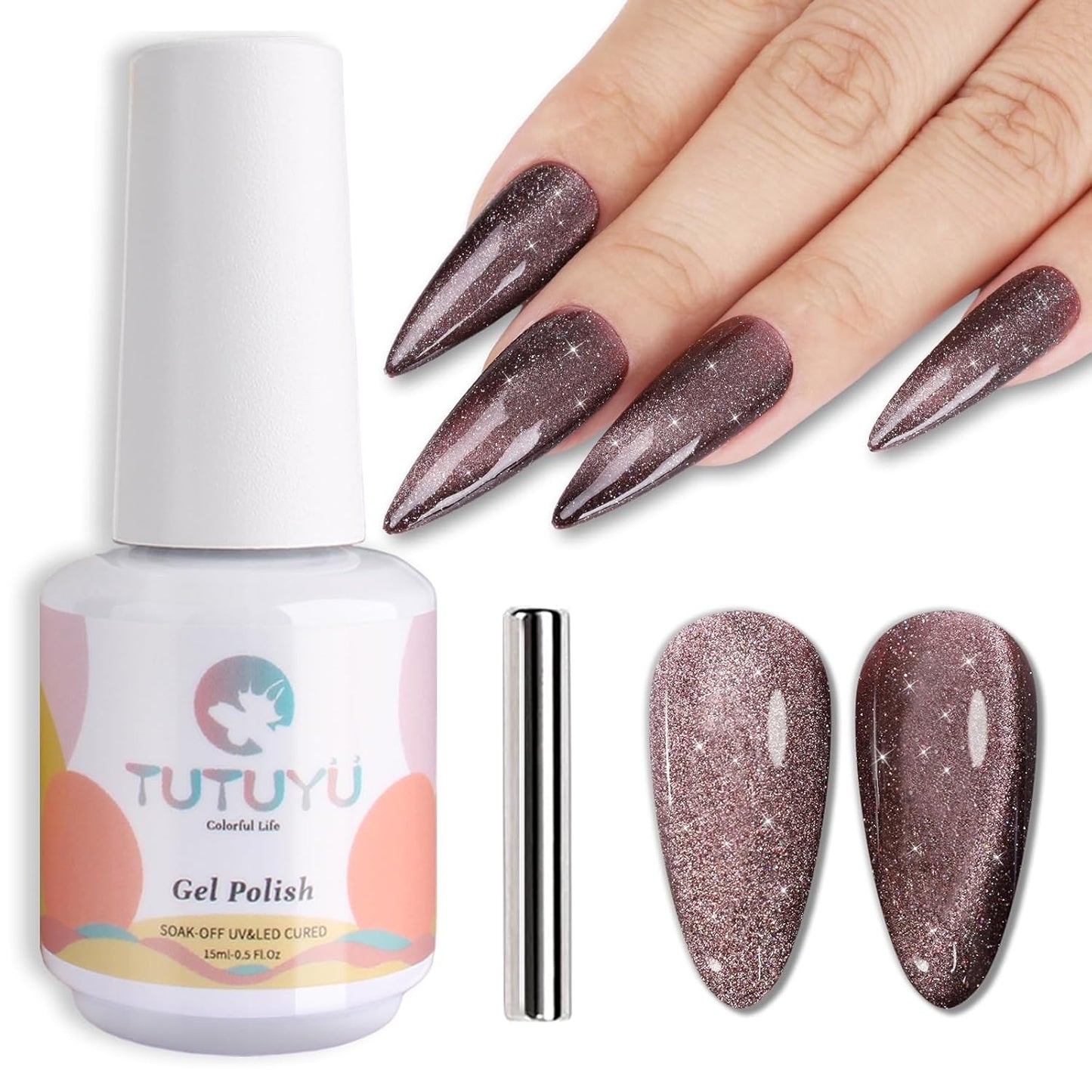 Brown Cat Eye Gel Nail Polish,Brown Reflective Holographic Shimmer Cateye Gel Polish with Magnet,Silver Shimmer Velvet Soak Off Uv Led Home Diy Manicure,Fall Winter Colors GP0104-BrightBean Baby
