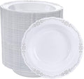 DaYammi 100 Pack Plastic Bowls with Silver Rim, 12oz Disposable Soup Bowls, Heavy Duty Dinner Bowls for Weddings, Parties, Dinners, Catering and Everyday Use