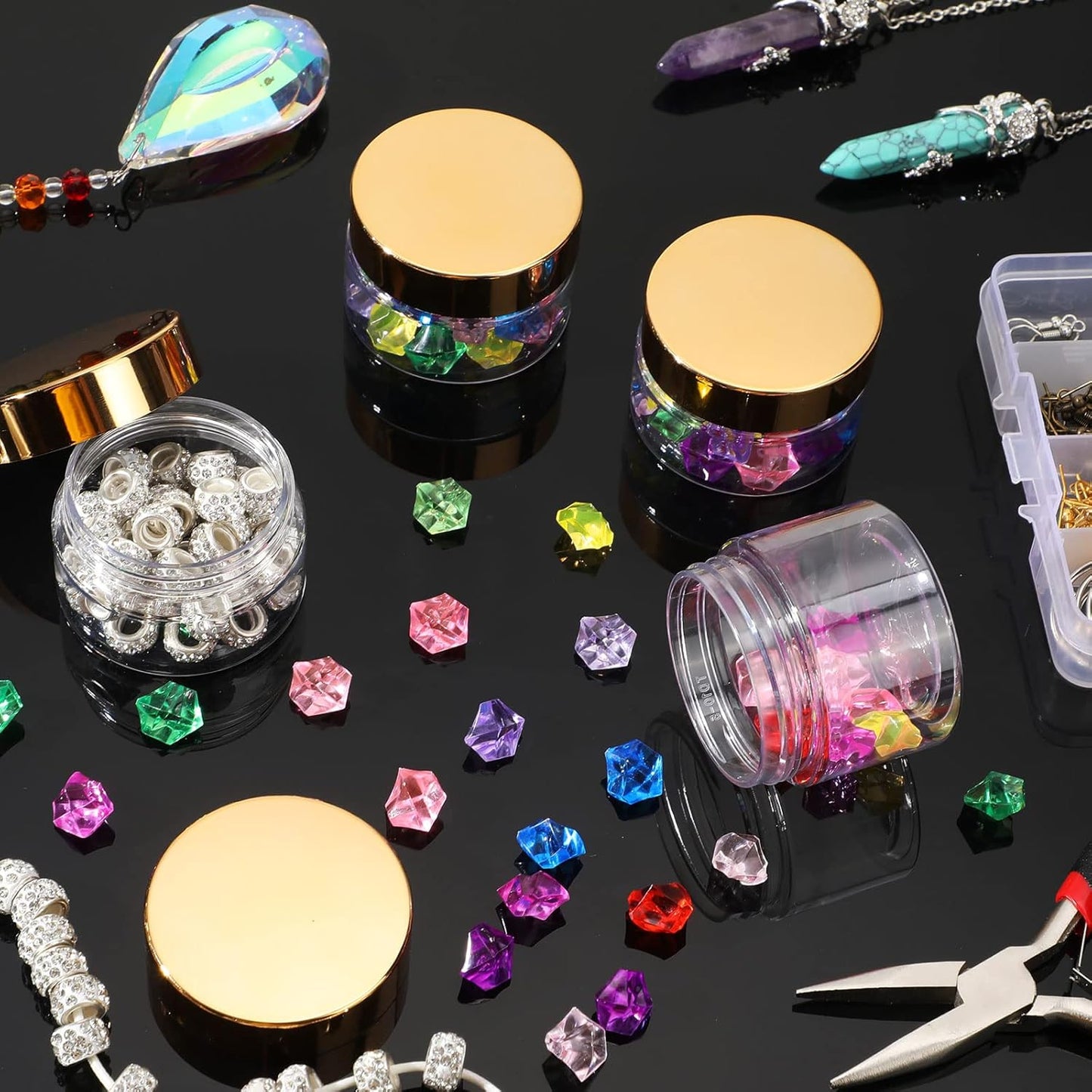 SATINIOR 100 Pcs Plastic Jars with Lids Small Containers Lids Wide Mouth Small Plastic Containers for Lotion Cream Rhinestones Body Butters Travel Storage(1 oz,Gold)-BrightBean Baby