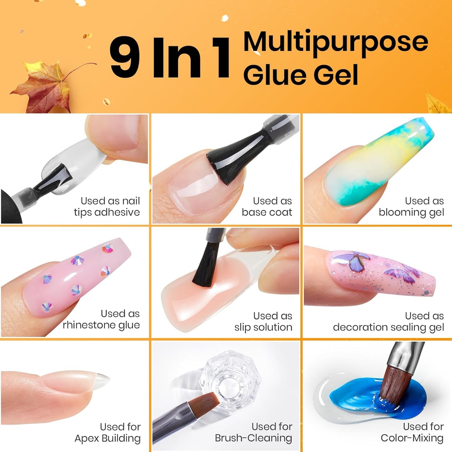 Beetles Top Coat Base Gel & Nail Glue Set-3Pcs No Wipe Top Coat Gel Nail Polish & Base Coat with 9 In 1 Nail Glue Shine Effect Long Lasting Soak Off Uv Light Lamp Diy Gift for Women & Girls-BrightBean Baby