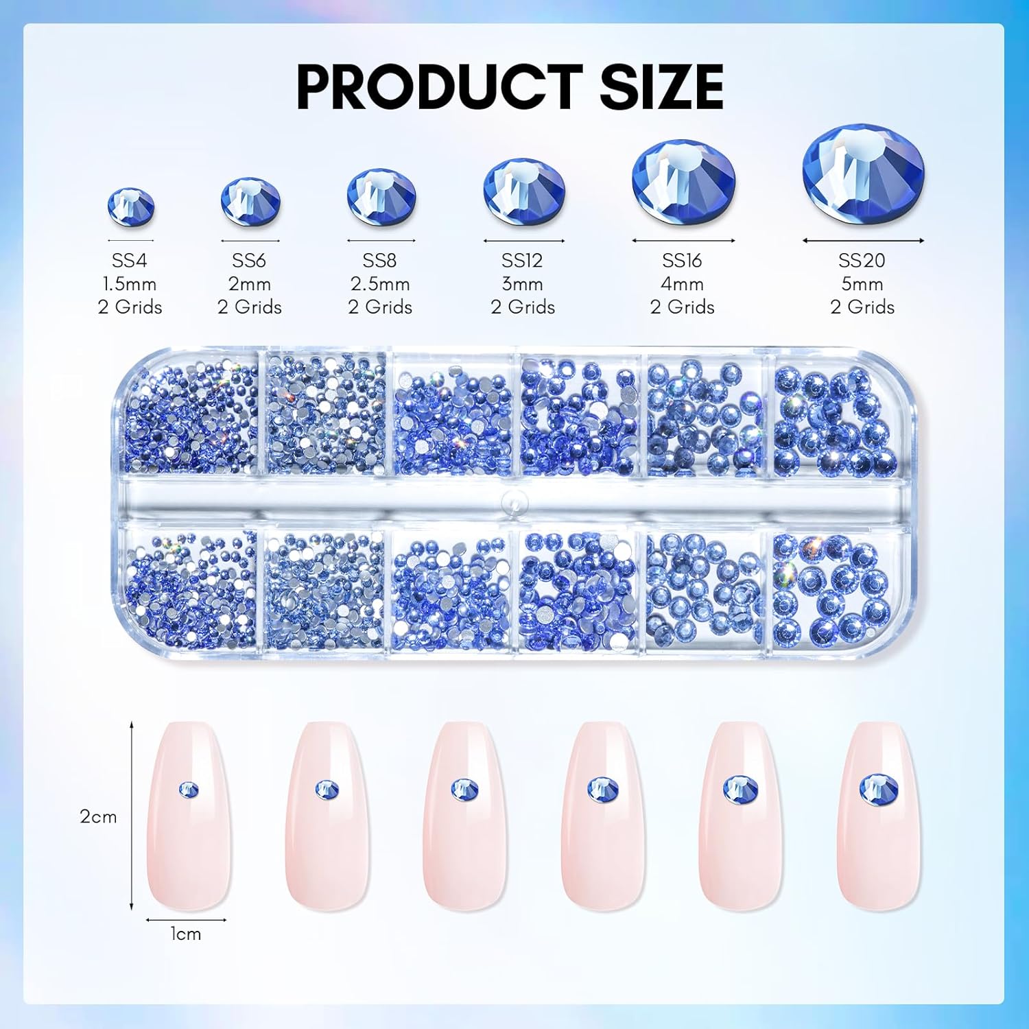 Makartt Blue Nail Rhinestones Flatback Rhinestones Multi-Size Round Crystal Glass Nail Charms Diamonds Nail Jewels for DIY Crafts Makeup Nail Art Supplies Accessories Christmas Gift-BrightBean Baby