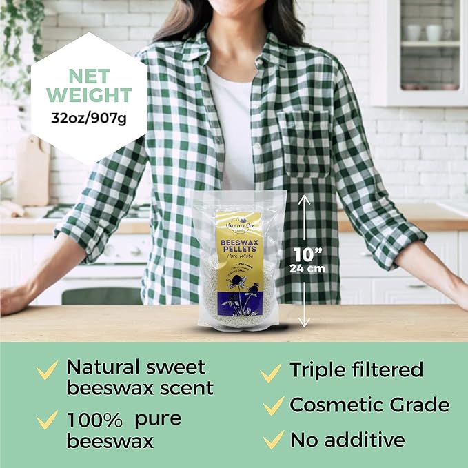 HUNNYBEE Beeswax Pellets 2LB, 100% Pure Bees Wax for DIY Candles, Skin, Body Cream, Face, and Hair Care, Lotions Deodorant, Lip Balm and Soap Making (Yellow, 2 lbs)-BrightBean Baby