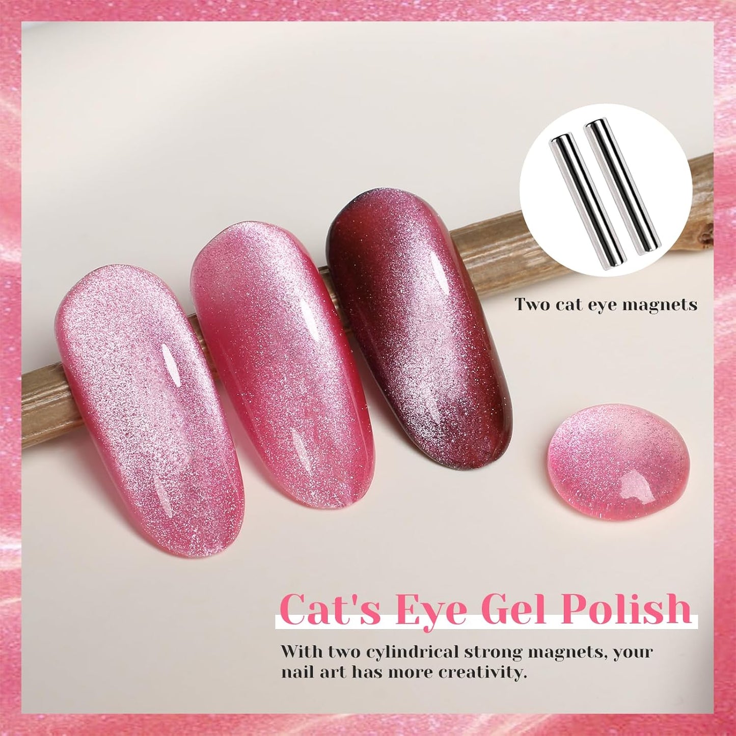 Coral Pink Cat Eye Gel Nail Polish,Crystal Holographic Magnetic Cateye Gel Polish, Pink Color Gel Silver Shimmer Velvet Soak Off Uv Led Home Diy Manicure- GP0083-BrightBean Baby