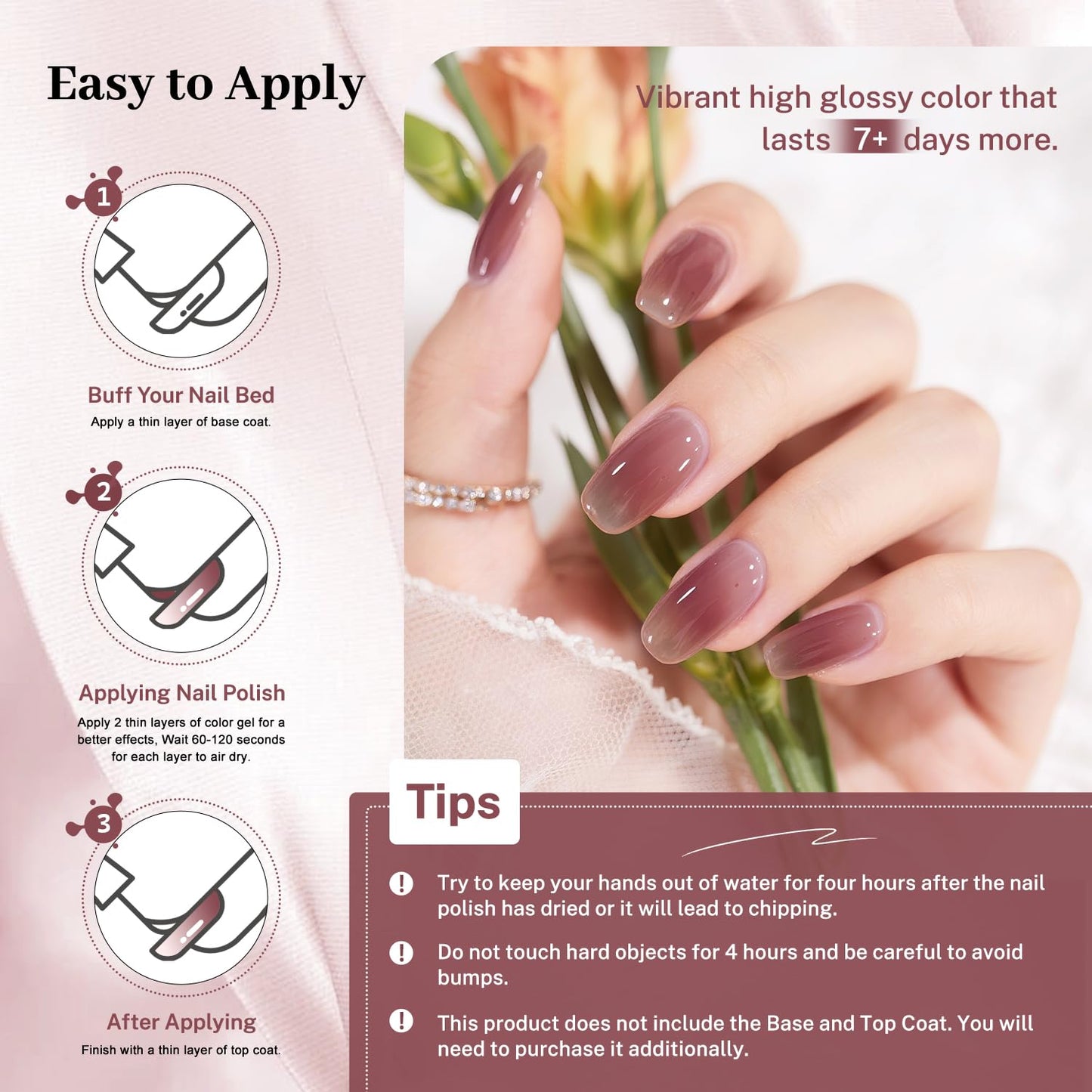 16.5ml Jelly Mauve Red Nail Polish Large Volume Quick Dry Nail Polish, Long Lasting Shine, Fingernail Toenail Nail Art DIY Home Travel Nail Art Gift-BrightBean Baby