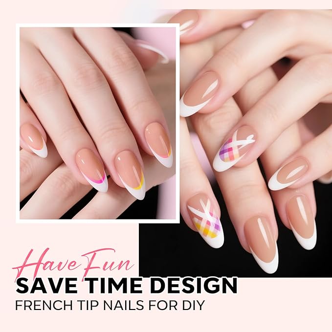 modelones French Tip Press on Nails, 150Pcs M-Almond Fake Nails with Nail Box, Deep Nude Gel Nail Tips for Women, Soft Glue-On Nails for Natural Salon Look, DIY Nail Art Kit (15 Sizes)-BrightBean Baby