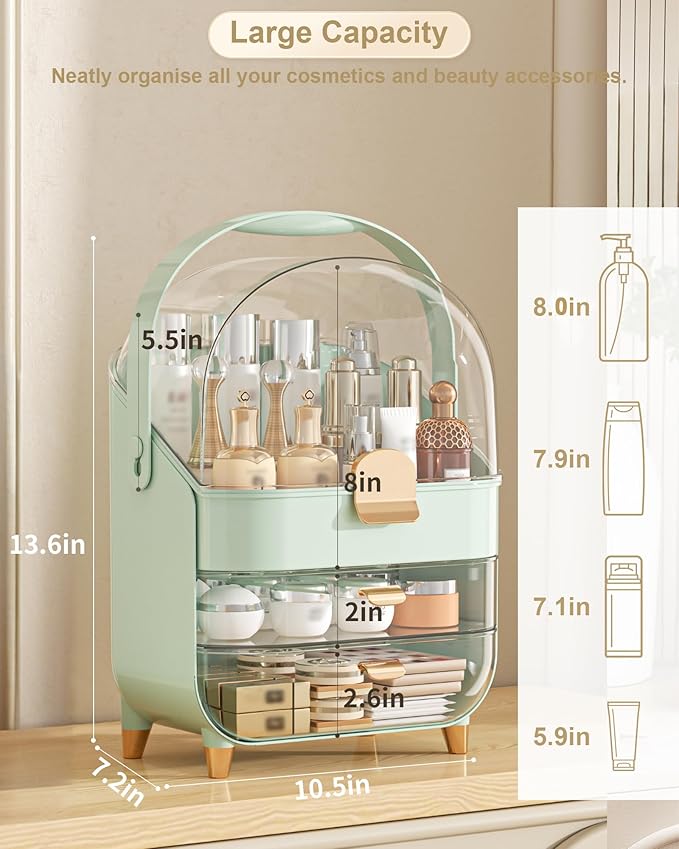 Makeup Organizer, Skincare Holder Bathroom Counter Organizer, Storage Box Cosmetic Display Cases, Teen Girl Gifts Trendy Stuff Make up Organizers for Vanity, Dresser, Countertop (Green)-BrightBean Baby