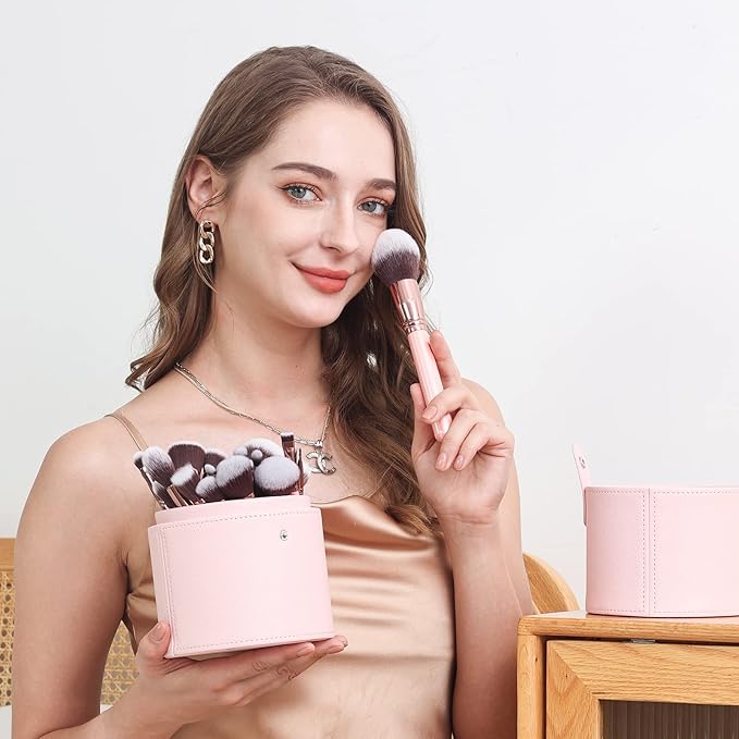 Bueart Design Labeled 30Pcs Professional Deluxe Makeup Brushes set with Extra large holder case for Foundation Face Blending Blush Concealers Eyeshadow-BrightBean Baby