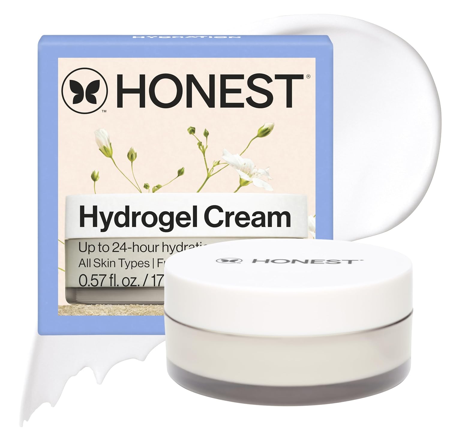 Honest Beauty Mini Hydrogel Cream with Hyaluronic Acid | Lightweight, Moisturizing Water Cream | Gentle for Sensitive Skin, Fragrance Free, Vegan | Travel Size, .57 fl oz-BrightBean Baby