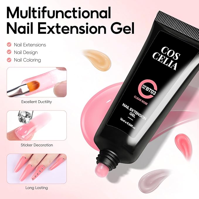 COSCELIA Poly Nail Gel Kit Starter Kit with U V Lamp 3PC Coscelia Poly Extension Gel for Beginners Clear Pink White Nail Art Quick Building Gel Manicure Kits Gift for Women DIY at Home-BrightBean Baby
