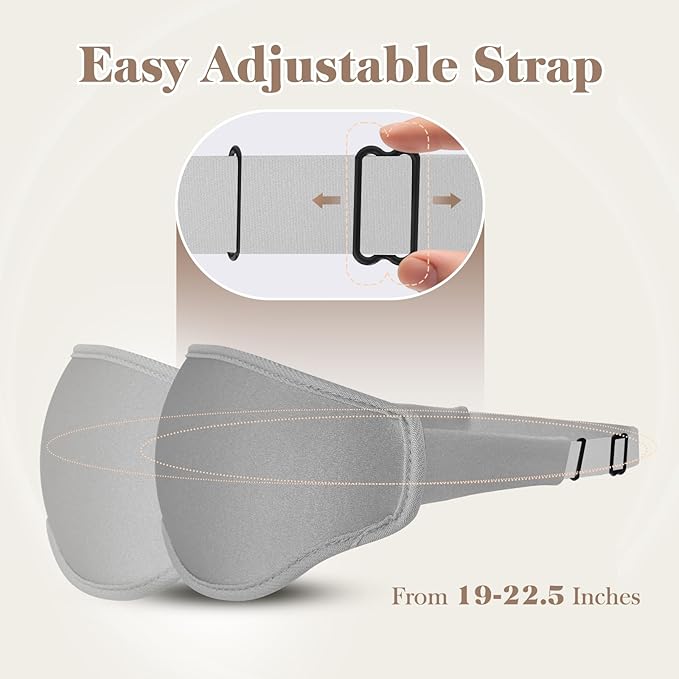 3D Cooling Eye Mask Sleep Mask for Men & Women, 100% Pressure-Free & Light Block-Out Eye Mask for Sleep with Easy Adjustable Strap, Night Eye Cover for Travel, Grey-BrightBean Baby