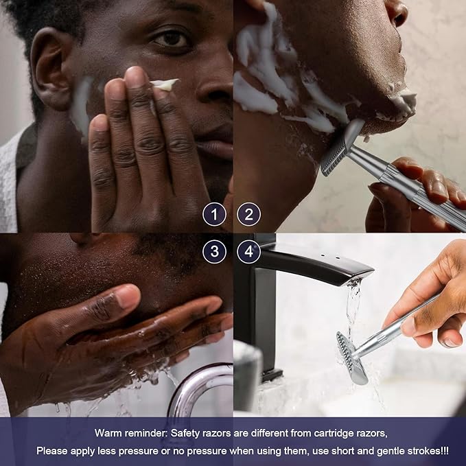 Matte Silver Double Edge Safety Razor, Single Blade Razors for Men and Women, with 10 Stainless Steel Safety Razor Blades, Reusable, Smooth and Close Wet Shaving Kit, Plastic Free-BrightBean Baby