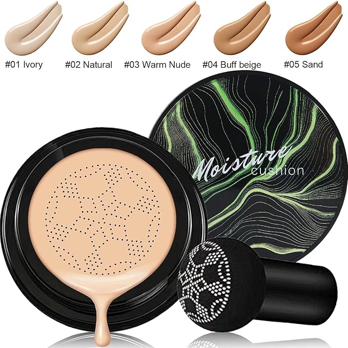 PHOERA Foundation Full Coverage Makeup, Mushroom Head Air Cushion CC Cream Natural Foundation Set,PHOERA Concealer, PHOERA Primer, PHOERA Powder, Foundation Brushes (103 Warm Peach+ 03 Warm Nude CC)-BrightBean Baby