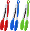 Mini Tongs with Silicone Tips 7-Inch Serving Tongs, Set of 3 (Red Blue Green)