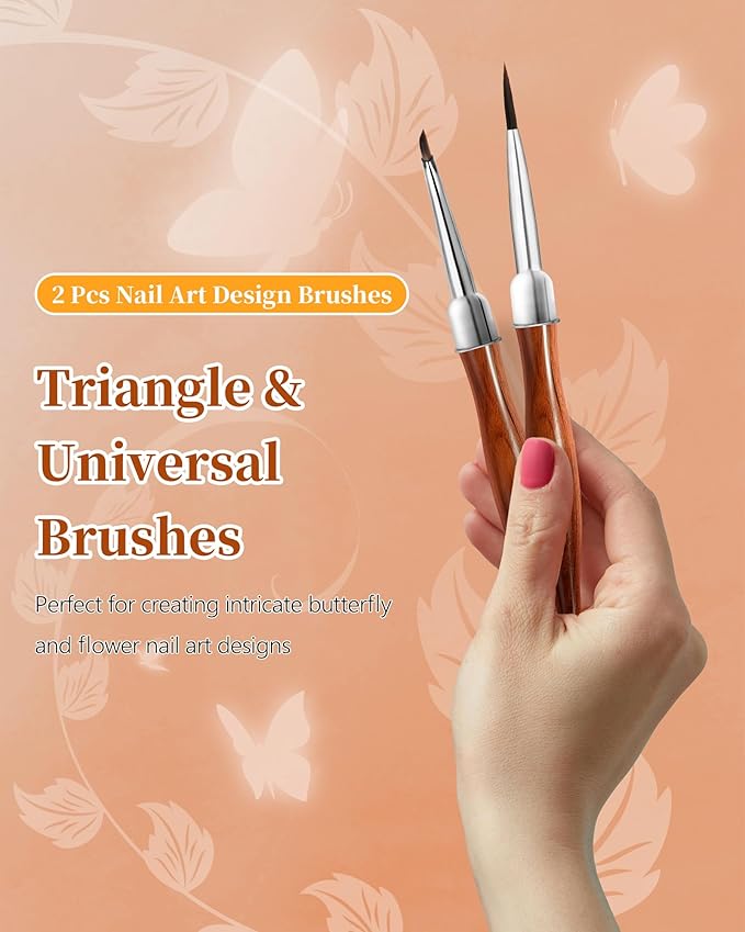 2Pcs Nail Art Brush Set, Multi-Functional 3D Nail Pen for Gel Extensions, Builder Nail Gel Design and Home DIY Manicure (Wood Color)-BrightBean Baby