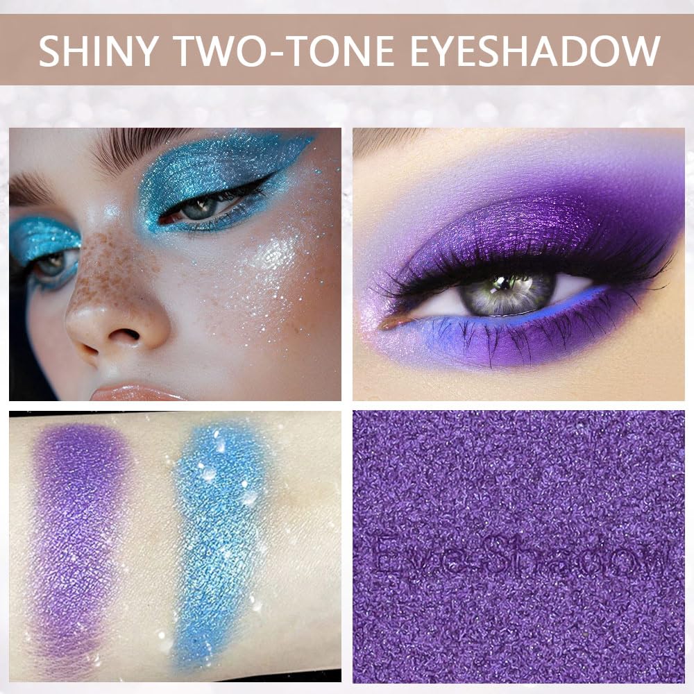 2 colors eye shadow makeup palette, Blue & Purple Eyeshadows Halloween Birthday Party Wear, high pigment eye, matte & shimmer metal eye shadow powder, Blendable, Ultra-Pigmented, Easy to Apply(02)-BrightBean Baby