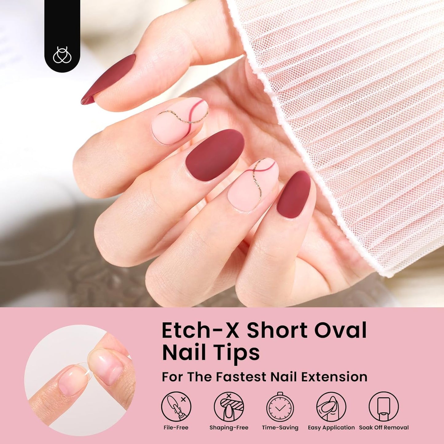 Beetles Gel Nail Tips Short Oval Fake Nails 288Pcs Pre-Shaped Half Matte Press on Nail Tips Full Cover False Nails Gifts for Girls Women Gelly Tips Home DIY Nail Extension-BrightBean Baby