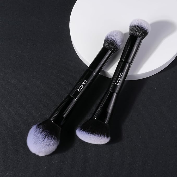 2Pcs Duo End Makeup Brushes, Foundation, Powder, Contour, Concealer, eye makeup Brush, Double-ended Multi-functional Synthetic Cosmetic Tools Makeup Brushes(Black)-BrightBean Baby