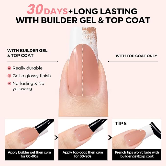 modelones French Tip Press on Nails, 150Pcs Long Square Fake Nails with Nail Box, Deep Nude Gel Nail Tips for Women, Soft Glue-On Nails for Natural Salon Look, DIY Nail Art Kit (15 Sizes)-BrightBean Baby