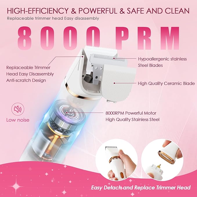 Bikini Trimmer for Women - 5 in 1 Painless Electric Razors for Ladies Pubic Facial Nose Body Leg Hair Removal, Waterproof Electric Shaver for Women Private Area Sensitive Skin,Personal Hair Trimmer-BrightBean Baby