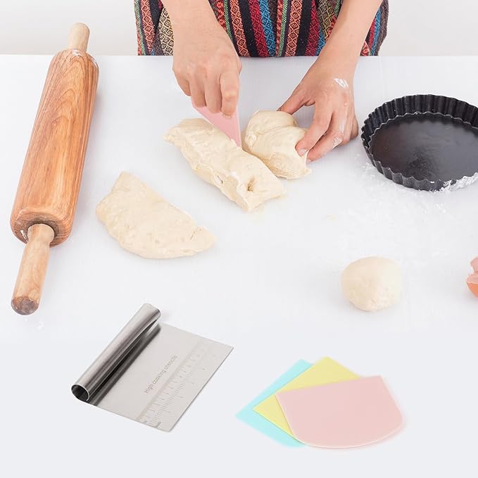 6 Pcs Bench Scraper Dough Scraper, Stainless Steel Scraper/Chopper & Plastic Dough Cutter for Bread Cake Pastry Sourdough