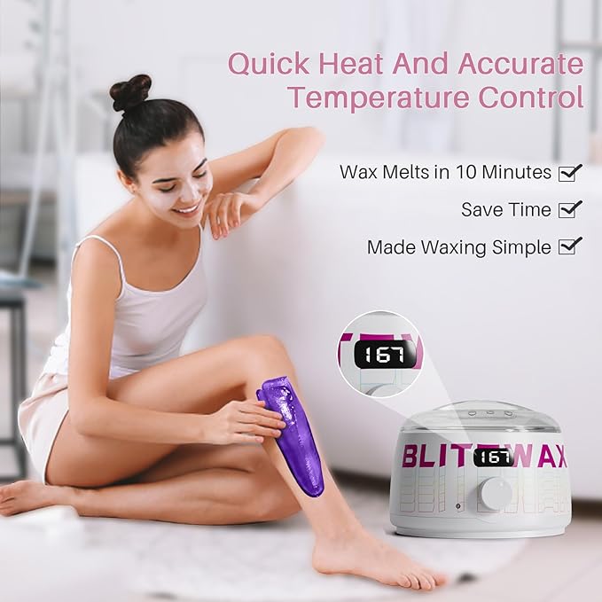 BLITZWAX Brazilian and Bikini Waxing Kit for Women, Hard Wax Warmer for Face, Legs, and Body, At Home Hair Removal Kit, Beginner Friendly, Quick Heating, Frost Reverb Digital Wax Pot-BrightBean Baby