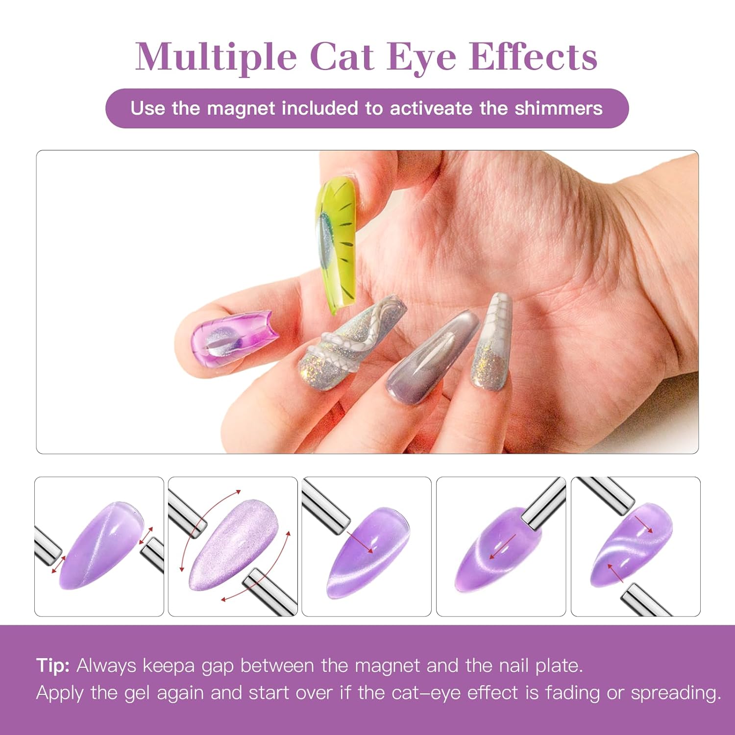 High-Density Cat Eye Gel Nail Polish with Magnet Stick, 15ml Dopamine Color Palette, Magnetic Effect Gel for DIY Manicure, Multiple Color Options - Violet Flash-BrightBean Baby
