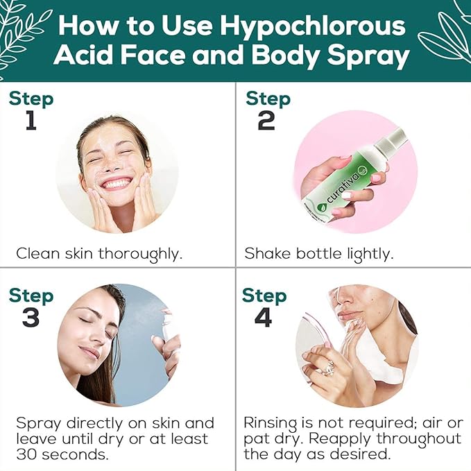 Curativa Bay .02% Hypochlorous Skin Spray, Clear Skin, Most effective For Total Skin Health and the Base for all Skin Care. 100% Organic, Made in USA, Produces Great Results 8 OZ.-BrightBean Baby