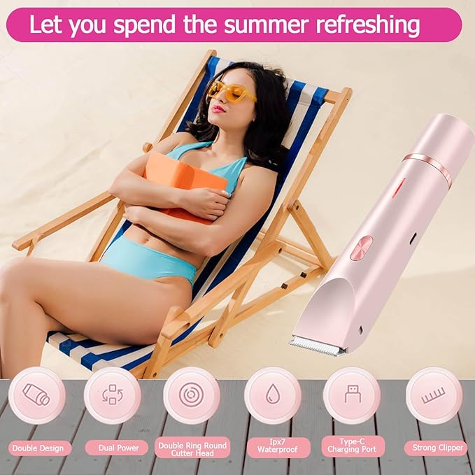 Bikini Trimmer for Women, Waterproof Bikini Shaver with Dual Head Design, Cordless Rechargeable Shaver for Women Private Area, Gentle Wet & Dry Hair Removal for Bikini Line & Underarms-BrightBean Baby