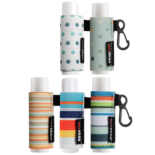 5pcs Lip Balm Holder Keychain Lipstick Sleeves Lip Gloss Holder Chapstick Elastic Sleeves for Men Women(Dot/Strip)-BrightBean Baby