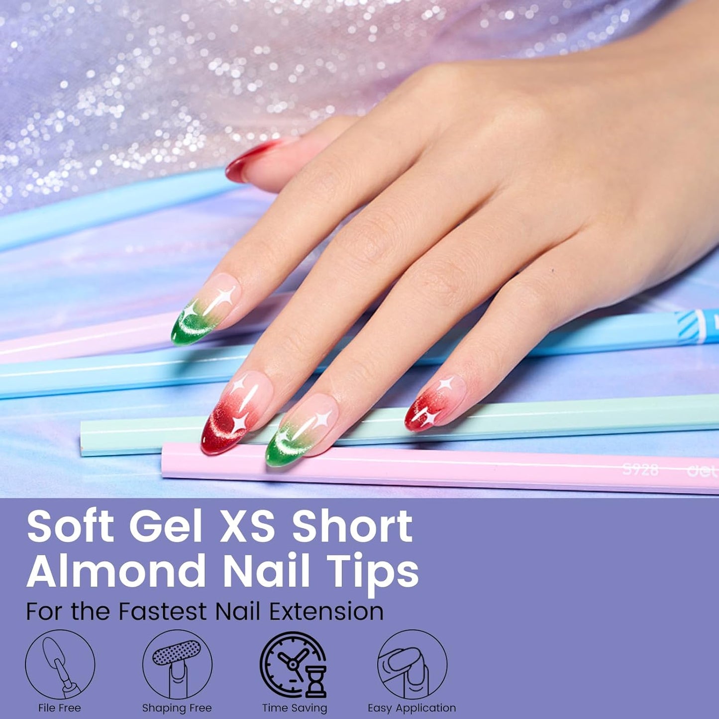 Extra Short Almond Nail Tips: 240Pcs Small Almond Shape Soft Gel Fake Nail Tips for Nail Extension, 12 Sizes Full Cover Clear Press on Nails for Girls for Home DIY Salon-BrightBean Baby