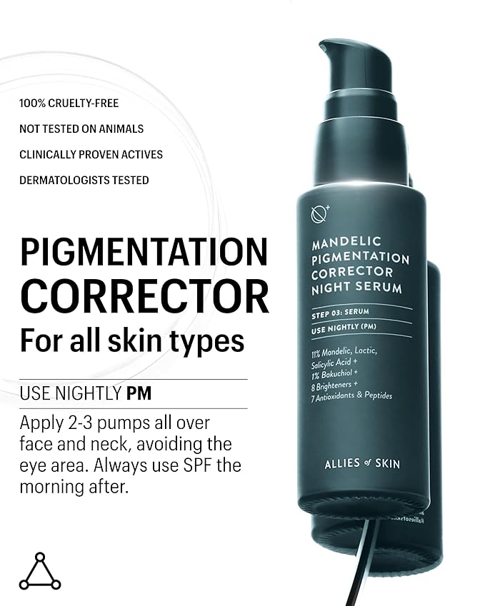 Allies of Skin Mandelic Pigmentation Corrector Night Serum | Gentle Acne Face Serum with Bakuchiol, Niacinamide & Salicylic Acid | Anti-Aging Formula to Reduce Pores and Even Skin Tone (1 oz)-BrightBean Baby