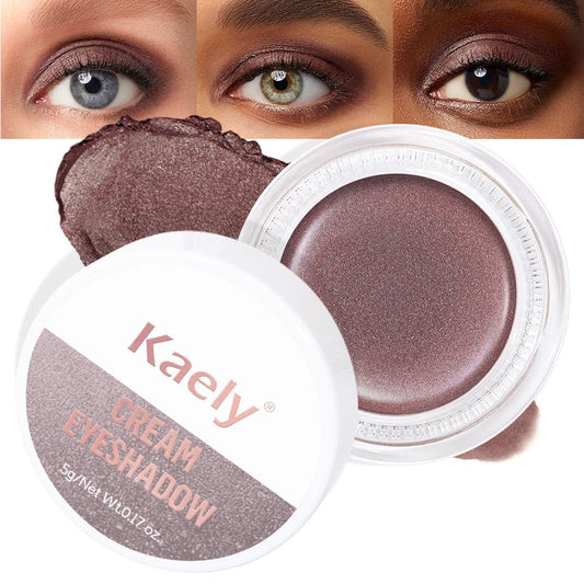 Kaely Single Cream Eyeshadow Pot, Taupe Shimmer Eye Shadow for Older Women High Pigmented Waterproof, Natural Eyeshadow Palette Makeup Brightener, sombras en crema para ojos, Blendable, R04-BrightBean Baby