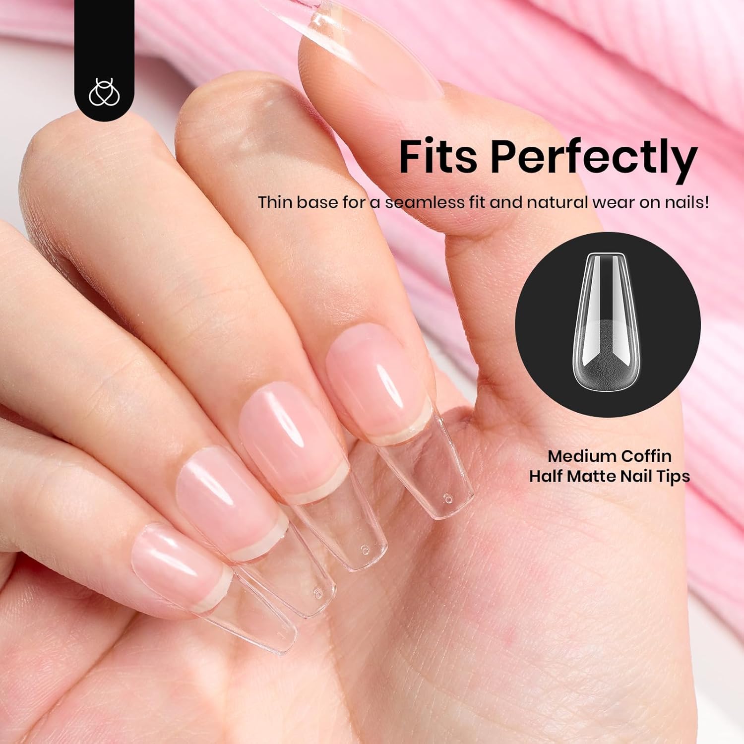 Beetles Gel Nail Tips Medium Coffin 576PCS Etch X Nail Tips, 12 Sizes Pre Shaped Half Matte Press On Nails Full Cover False Nails Acrylic Nails Glue on Nails Extensions Set for Women Home DIY-BrightBean Baby