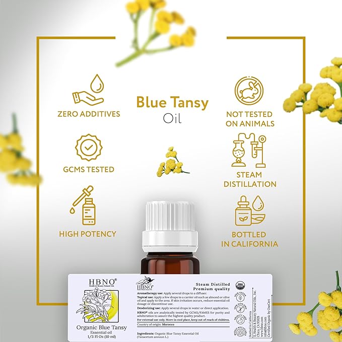 HBNO USDA Certified Organic Blue Tansy Essential Oil - 1/3 OZ (10 ml) Travel Size - Perfect for Aromatherapy, DIY, Candle Making, Soap Making, Diffusers - Blue Tansy Essential Oils-BrightBean Baby