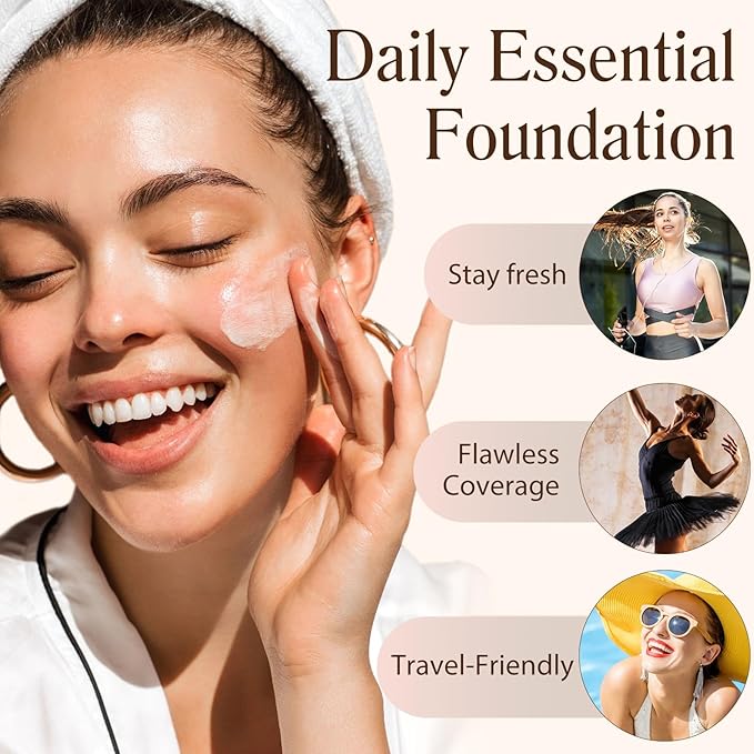 Colour Changing Foundation Liquid 4 in 1, Oil-free BB Cream Makeup, Hydrating Longwearing & Waterproof Concealer, SPF 50+ Makeup Base Nude Face, Foundation Medium Spectrum for all Skin(2PCS)-BrightBean Baby