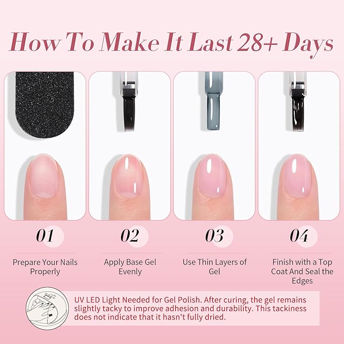 Born Pretty Jelly Pink Gel Nail Polish Set,Nude Pink Translucent Gel Polish,6 Transparent Sheer Colors Soak Off U V Light Cure Gel Polish Kit Nail Art Manicure DIY Kit Home Salon 7ML-BrightBean Baby