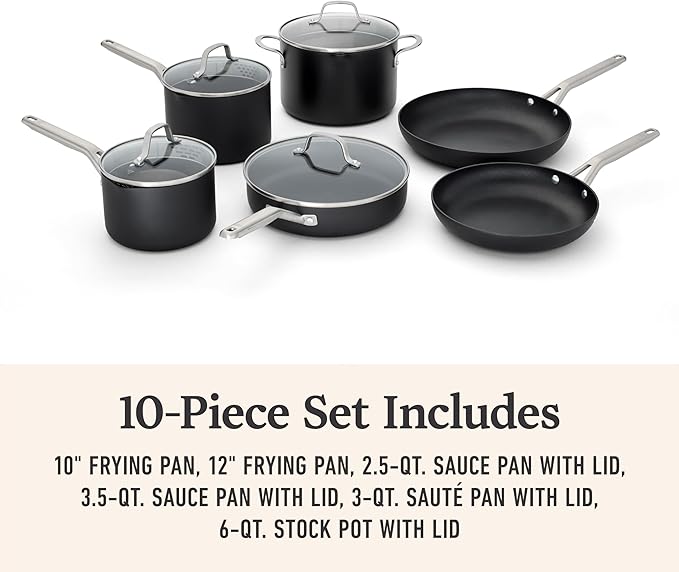 Calphalon Hard-Anodized Nonstick Cookware Set - 10 Piece Professional Kitchen Pots and Pans
