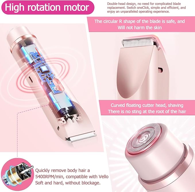 Bikini Trimmer for Women, Waterproof Bikini Shaver with Dual Head Design, Cordless Rechargeable Shaver for Women Private Area, Gentle Wet & Dry Hair Removal for Bikini Line & Underarms-BrightBean Baby