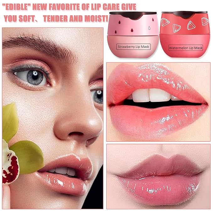 4 PCS Bee Lip Balm Honey Pot,Strawberry&Honey&Watermelon&Apple Lime Lip Sleeping Mask,Hydrating Prevention Dry and Cracked Lip Scrubs Exfoliator Lip Care,Moisturizing Lip Mask Overnight-BrightBean Baby