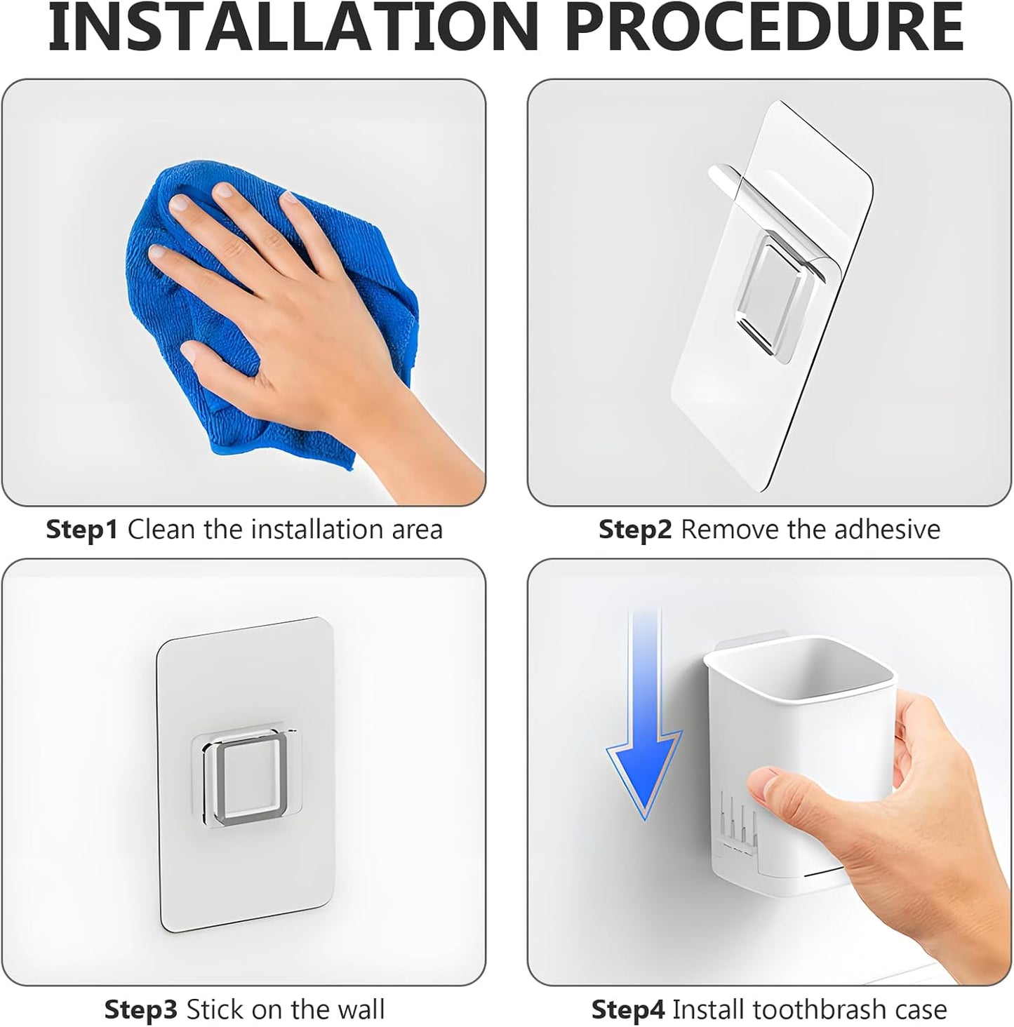 Toothbrush Holder Cup Wall Mounted Drill-Free for Bathroom Shower Electric Toothbrush Toothpaste Razor Holder Removable Waterproof Sturdy Self Draining, Tableware Holder for Kitchen(1pcs&White)-BrightBean Baby